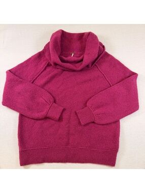 Free People Chunky Cowl Neck Sweater Magenta Berry Knit Size XS